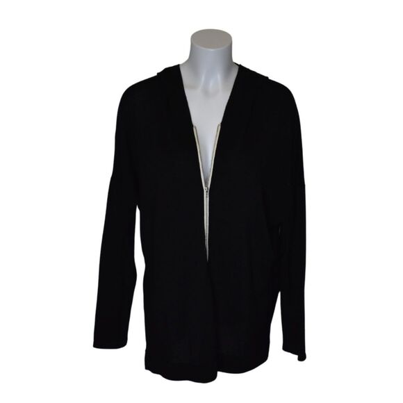 HIP T Shirt Hoodie Full Zip Side Slits Black Lightweight Jacket Womens Large - Picture 1 of 6